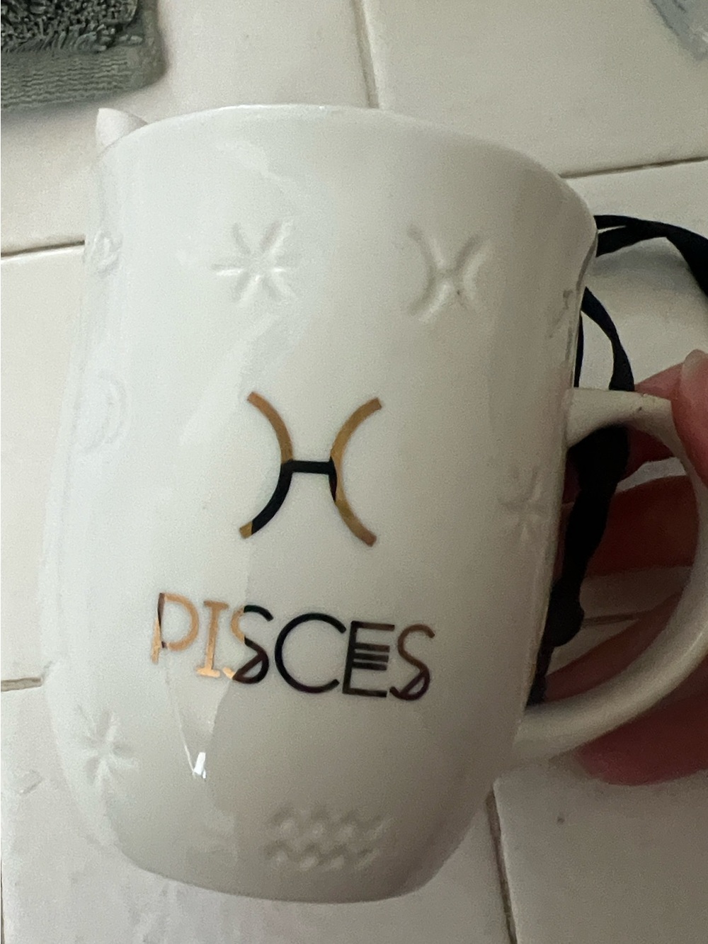 White Pisces Ceramic Mug with Gold & Black Accents